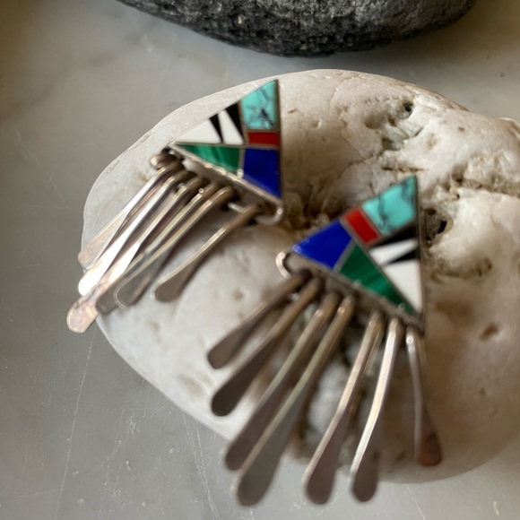 Vintage Zuni Native American Dangle Earrings - Picture 11 of 12